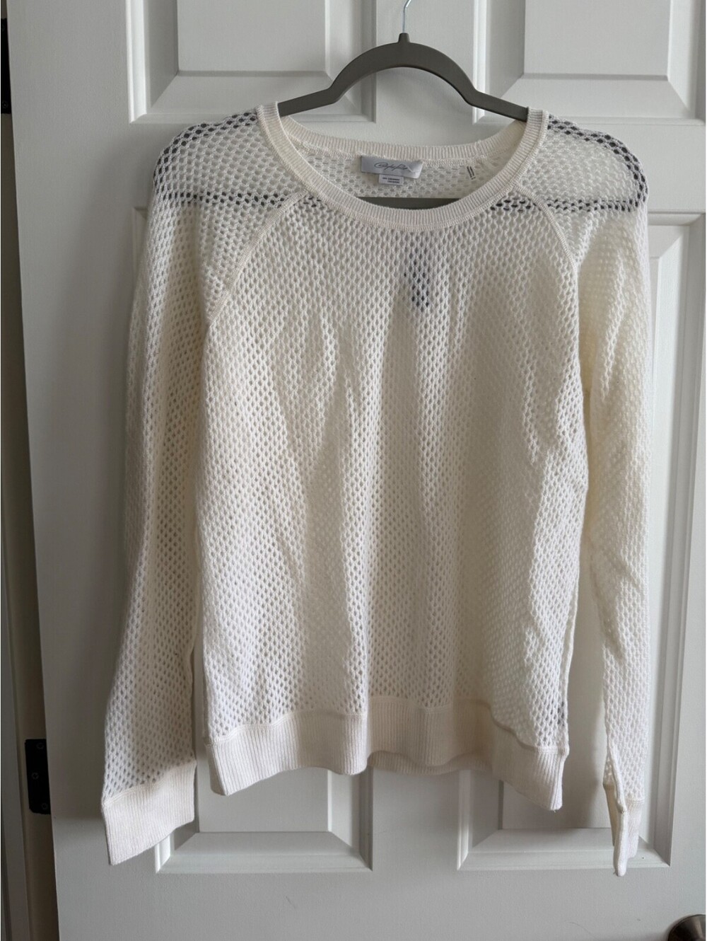 NWT Christopher Fischer 100% Cashmere Pointelle Mesh Sweater Ice White Medium